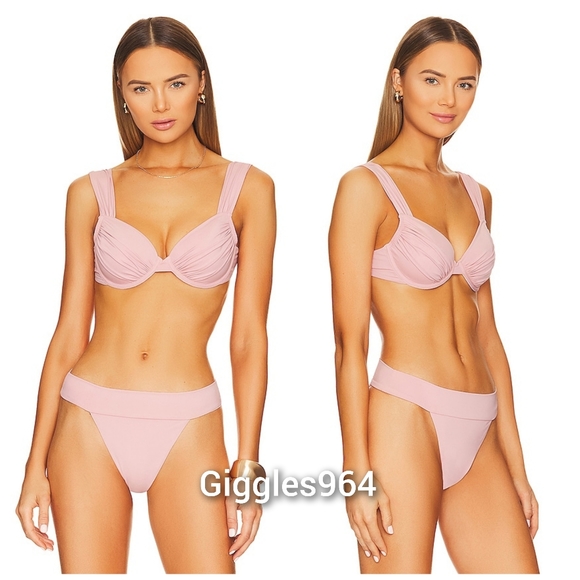 WeWoreWhat Ruched Claudia Cheeky High Leg Set - Picture 1 of 7